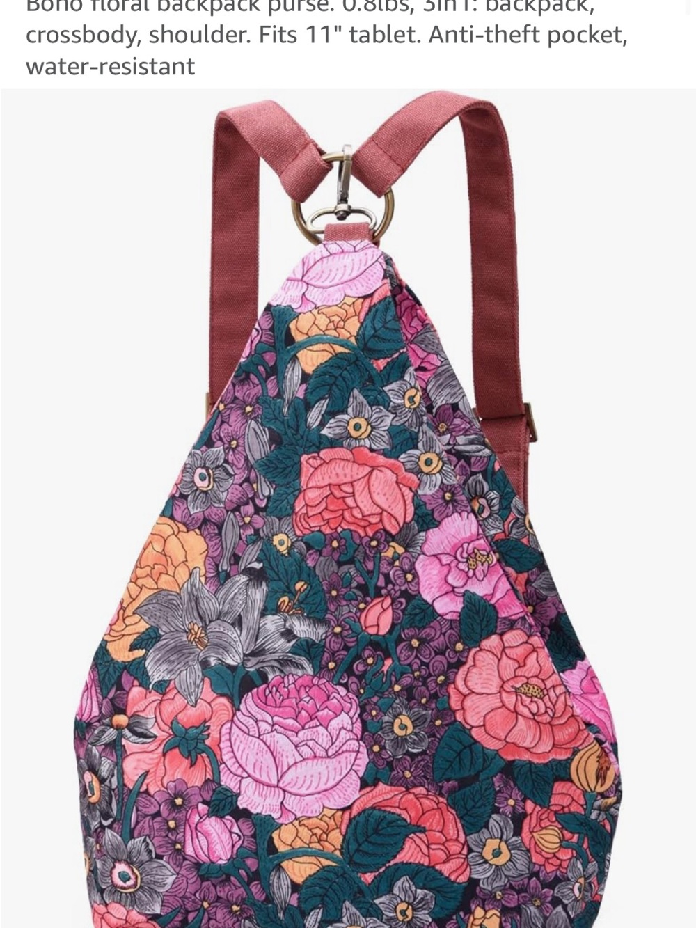 Floral Canvas Sling Backpack - Pink Multi